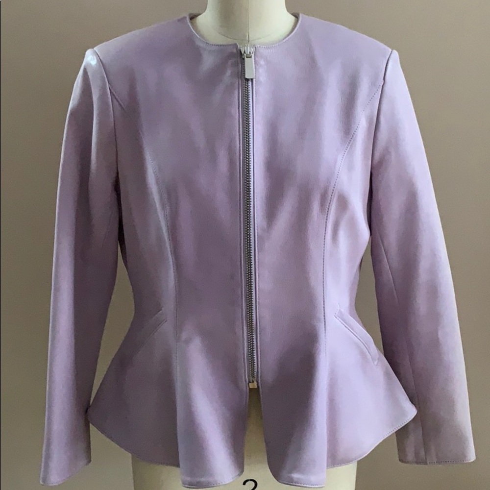 Pamella Roland leather peplum jacket lavender